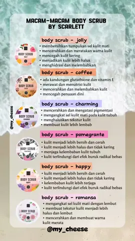 macam-macam body scrub by scarlett #fyp #fypシ #trending #scarlettwhitening #bodyscrub #bodycare #scarlett 
