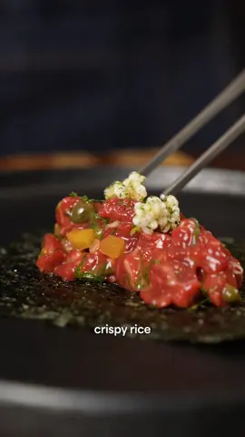 Here’s how the pros make Tartare.  RECIPE: 100g Black Opal Wagyu rump steak 10g diced takuan 10g finely sliced spring onion 1 wasabi leaf, stalk removed and finely sliced 5g karashi mustard Salt Pepper Egg yolk Puffed wild rice for garnish 5g olive oil Slicing and dicing thanks to @wusthofaustralia  #tartare #steaktartare #mealideas #recipevideo #rawmeat 