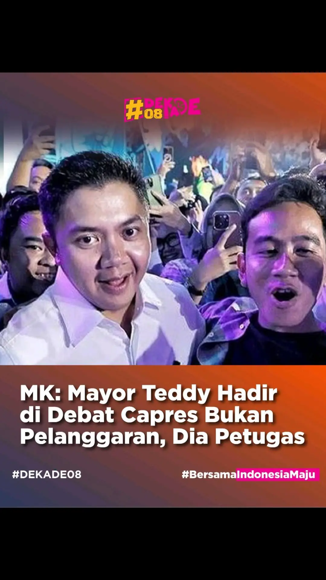 Majelis hakim Mahkamah Konstitusi (MK) menganggap Mayor Teddy Indra Wijaya tak melanggar aturan ketika hadir dalam debat Pilpres 2024 yang digelar KPU pada masa kampanye. 