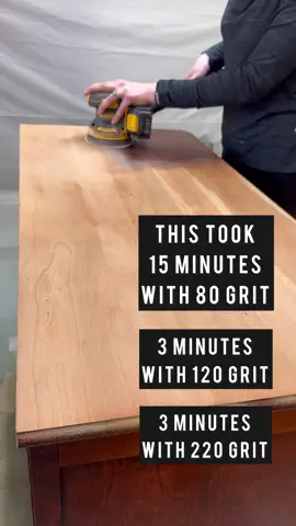 Proper sanding method for stain ⬇️ ➡️ If its solid wood start with 80 grit to remove old finish and stain  ➡️ Follow with 120 grit and pass over the entire piece again  ➡️ Finish with 220 grit to smooth but nothing higher than 220 as that will seal the grain and prevent stain from soaking in  ➡️ Remember to hand sand with 220 after your last orbital sanding pass to avoid swirls and ALWAYS tack cloth or vaccum in between passes!  ⭐️ If you’re working with veneer, its best to start with a higher grit (I usually start with 120 but sometimes 220 if its been stripped) and follow the same method above! Happy Sanding! #furnituresanding #propersanding #grit #orbitalsanding #furniturerefinishing 