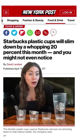 Starbucks plastic cups will slim down by a whopping 20 percent this month — and you might not even notice. ☕