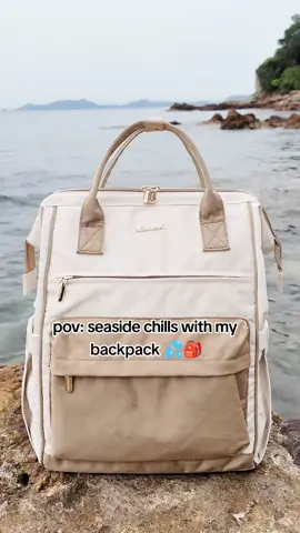 Seaside chills with my backpack: Lightweight travel essentials 🎒💦#seaside #travel #weekend #lovevook #backpack #everydayessentials 