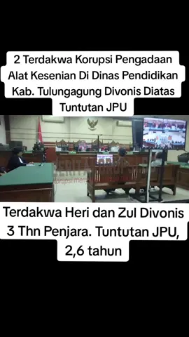 #viralid  Dua Terdakwa Korupsi Pengadaan Alat Kesenian Di Dinas Pendidikan Kab. Tulungagung Divonis Lebih berat Dari Tuntutan JPU Majelis Hakim Pengadilan Tipikor pada Pengadilan Negeri Surabaya, pada Kamis 25 April 2024, menjatuhkan hukuman (vonis) pidana penjara lebih berat dari tuntutan JPU Kejari Tulungagung terhadap Dua Terdakwa Korupsi pengadaan alat kesenian berupa Gamelan untuk Sekolah Dasar (SD) di Kabupaten Tulungagung tahun 2020 yang merugikan keuangan negara sebesar Rp632.472.800  Kedua Terdakwa itu adalah Heri Purnomo, S.Pd selaku Pejabat Pembuat Komitmen (PPK) divonis pidana penjara selama 3 tahun denda sebesar Rp50 juta subsider 3 bulan kurungan.  Dan Terdakwa Drs. Zul Konren Ahmad, selaku Direktur CV Bina Insan Cita sekaligus  pemenang lelang juga divonis 3 tahun penjara denda sebesar Rp50 juta subsider 3 bulan kurungan dan membayar uang pengganti sebesar Rp412.472.800 (sebesar Rp220 juta sudah dititipkan kepada kejaksaan saat penyidikan) subsider 1 tahun penjara Dalam tuntutan JPU Kejari Tulungagung, Kedua Terdakwa dituntut pidana penjara masing- masing selama 2 tahun dan 6 bulan denda masing-masing sebesar Rp50 juta subsider 3 bulan kurungan  Majelis Hakim mengatakan, bahwa Kedua Terdakwa (Heri Purnomo dan Zul Konren Ahmad) terbukti bersalah melakukan Tindakan Pidana Korupsi pengadaan alat keseniandi Dinas Pendidikan Kabupaten  Tulungagung tahun 2020 yang tidak sesuai dengan spesifikasi dalam kontrak sebagaimana diatur dan diancam pidana dalam Pasal 3 Undang-Undang Republik Indonesia Nomor 31 Tahun 1999 tentang Pemberantasan Tindak Pidana Korupsi sebagaimana telah diubah dengan Undang- Undang Republik Indonesia Nomor 20 Tahun 2001 tentang Perubahan Atas Undang-Undang Republik Indonesia Nomor 31 Tahun 1999 tentang Pemberantasan Tindak Pidana Korupsi Jo. Pasal 55 Ayat (1) Ke-1 KUHP sebagaimana dakwaan subsider Jaksa Penuntut Umum  Majelis Hakim mengatakan, bahwa Terdakwa Heri Purnomo  tidak melakukan survei harga barang dalam penentuan harga perkiraan sendiri (HPS). Dan dalam dalam penunjukan pemenang pihak ketiga sebagai pemenang lelang tidak melakukan koordinasi dengan Pokja atas pengunduran diri pemenang lainnys. Sementara Terdakwa Zul Kornen Ahmad, melaksanakan pengadaan Gamelan yang tidak sesuai dengan spesifikasi yang sudah ditentukan dalam kontrak kerja  Majelis Hakim mengatakan, akibat dari perbuatan Terdakwa Heri Purnomo dan Terdakwa Zul Konren Ahmad mengakibatkan kerugian keuangan negara sebesar  Rp632.472.800 sebagaimana hasil penghitungan yang dilakukan oleh Tim audit dari BPKP Perwakilan Provinsi Jawa Timur. #dinaspendidikantulungagung #jawatimur #indonesia #korupsi #gamelan #bpkp #pendidikan #sekolahdasar #sd #tiktok #viral #fyp #beritakorupsi #tiktokberitakorupsi #fyp 