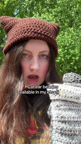 Cat ear beanies are now available in my etsy shop!! Link is in my bio! ❤️🧶 #crochettok #tiktok #crochet #crocheter #fiberart #etsy #SmallBusiness 