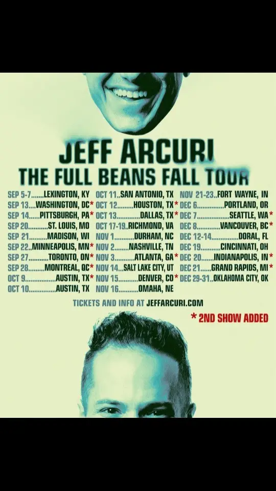 Full Beans Fall Tour! Tickets on sale at 10 AM LOCAL TIME. Tickets at JeffArcuri.com 🤙