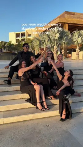The sexiest wedding group Ive ever seen 😝🔥 #weddingoutfit #weddingguestdress #blacktie #blacktiewedding #weddingattire #weddingaesthetic #weddinginspo #weddingday #bridalparty #cabowedding #nobuwedding @kait | WEDDING CONTENT CREATOR 