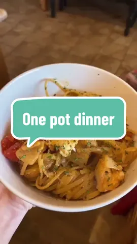 ✨throwback recipe ✨ because I’ve been enjoying some time with my parents being in town and I haven’t had time to film content - nonetheless, this recipe is a staple and is always a delicious option 🫡  You’ll Need:  - 1/2 white onion, chopped  - 1 pint cherry tomatoes, halved  - minced garlic  - 2-3 skinless chicken breasts, chopped  - 1 lb dry linguine pasta  - 2 Tbs olive oil  - 1 cup chicken stock  - 2 cups water  - garlic powder, onion powder, paprika, red pepper flakes, basil, salt & pepper  You’ll Need To Do:  - Add onion, garlic, tomatoes, chicken to a pan. (Doesn’t need to be heated up yet.)  - Add dry pasta (can break it in half if need be) to the pan. Drizzle olive oil on ingredients. Season and measure with your heart with above spices.  - Add water and chicken stock to pan.  - Cover pan. Turn heat to medium high and get it boiling. After about 10 minutes, uncover and stir everything together.  - Cover again and cook until liquid is almost gone.  - Top with freshly grated Parmesan cheese!  Enjoy!  #dinner #dinnerrecipes #EasyRecipes #cooking #mealprep #EasyRecipe 