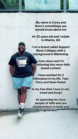 I realize that as my platform grows people find and follow me from different post and for different reasons. Because of that some people don’t know really who I am or what I do so I figured let me educate the people! My name is Corey Arvinger and I am originally from Greensboro, NC. 336 stand up! I attended Howard University in Washington DC where I learned so much about myself and discovered my love for HBCU’s. While in College I started the brand @supportblackcollege . SBC is a clothing line whose sole mission is to uplift, inspire and encourage others to support and attend HBCUs. SBC grew FAST and I’m grateful to have worked with amazing influences, HUGE celebrities and have countless opportunities. We are in stores across the country like Lids, Snipes, Footlocker and Urban Outfitters.  Outside of SBC I used to work for Tyler Perry and Billionaire Sean Parker doing Social Media Marketing and Branding. I learned early that I was really good at utilizing social media to gain followers, build community and make money. From there I started my own social media marketing agency where I managed over 300 social media accounts.  The brand began to grow so big that I had to then focus on it full time. Fast forward a few years I am not only a full time E-commerce entrepreneur but I am also a Content Creator, Speaker, Coach/Mentor, Host, Author and most importantly a child of God! I am not perfect by any means but Im trying my hardest to live they way God intended me too.  The entire purpose of my page is to inspire, motivate, bring joy and educate the masses. I currently reside in Atlanta, GA and I don’t see myself leaving anytime soon! I pray that whatever brought you too my page allows you to get whatever it is you need from it! Thank you so much for your support and I cant wait to grow with you!  It always interesting to get a pulse on why people follow and come to your page so I want to ask “What is it that brought you here and what makes you stay?” Also I would love to know what kind of content you would like to see more of from me. I want to make sure Im properly serving you all! Love!