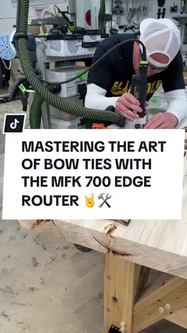 Mastering the art of bow ties with the MFK 700 edge router  🤘🛠️. Follow along as Dusty intricately cuts these essential joinery pieces, then switch gears to the ETS EC sander for the perfect flush finish. It’s all about precision and patience, ensuring each bow tie sits just right.  @dustylumberco #festoolcanada #canada #tools #woodworking #build #carpentry #sanding #drill 