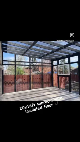 Another beautiful sunroom completed with insulated floor finished with vinyl ☑️ #sunroom #backyardvibes #backyardgoals #solarium #backyardtransformation #woodart #woodisgood #fypシ #woodartist #enclosure #missisauga 
