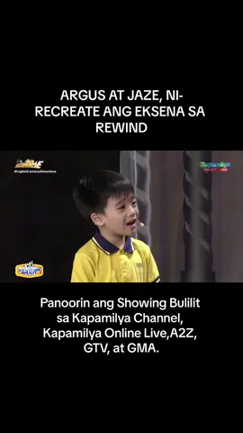 Kakaibang aktingan na nga ang napapanood ng #madlangpeople kina #Argus at #Jaze nang gumanap sila bilang karakter nina #DingdongDantes at #PepeHerrera sa #Rewind #ShowingBulilit #ItsShowtime #batangcutepo #kapamilya #fyp #foryou #foryoupage #family #guess #acting #childactors #starcinema #movie 