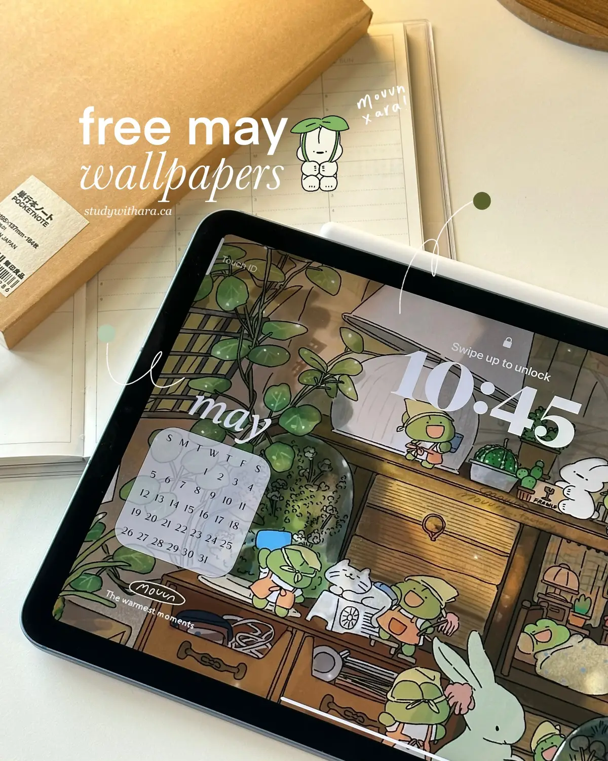 Mouun is an illustrator who depicts everyday moments with cute characters, creating warm and cozy moments! Please tag them if you use our collaboration wallpaper (,,>ヮ<,,)! IG: mouun._.factory  #desksetup #wallpapers #studytok #study #ipad 