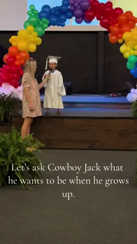 You never know what a kid will say when you give them a microphone. Some said they wanted to be a mermaid, princess, fireman, army man, or police officer…then here comes Jack in true cowboy fashion wanting to be a bull rider. 😂🐂🤠 #cowboyjack #cowboy #bullrider #pbr #preschoolgraduation 