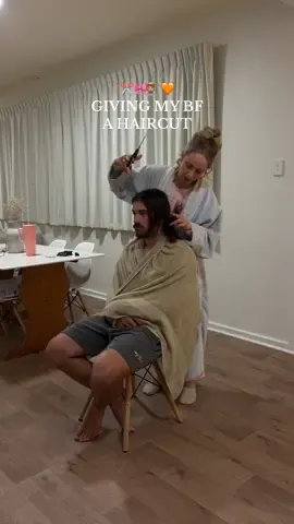HIS FACE AT THE END 🥹🧡 Should he cut it short?? I love it longgg hahaha #boyfriend #couplegoals #nightinmylife #nightvlog #nightroutine #haircut #hairday #hairvlog #menshaircut #diyhaircut #athomehair 