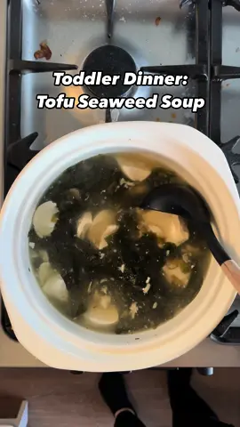 Seaweed tofu soup | full of the goodness of iodine and protein. The anchovies also gave it a slight hint of umami 🥰 #toddlerlife #toddlermeals #17monthsold #asianfood #seaweed #tofu 