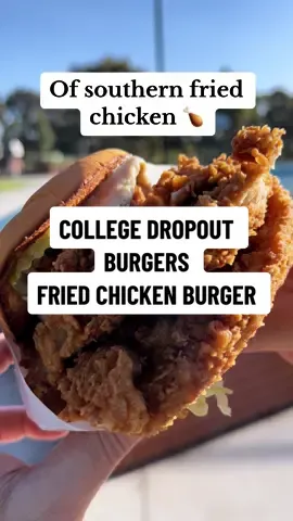 A 10/10 fried chicken burger 👏🏼 👨🏻‍🍳💬Flavour description: This ‘chicken is king’ double burger really lives up to its name. The fried chicken in it is the G.O.A.T! This burger has got a lightly toasted potato bun, pickles, lettuce, pepper mayo sauce, and 2 large southern fried chicken pieces.  The fried chicken has the crunchiest, crispiest and most craggily outer coating, which along with the chicken, has been seasoned so well with herbs and spices.  I love the peppery and tangy pepper mayo sauce; and the pickles and lettuce are a great addition to the burger - both providing a nice freshness.  Overall, this burger tastes like a fresher, less oily version of a KFC zinger burger.  I highly recommend you try this!! 🍽️ Dietaries: Halal. 💰Price: $16.  📍College Dropout Burgers | Ivanhoe & Brunswick, VIC.  *All info correct at time of post.  #melbournefood #melbournefoodie #melbournefoodblogger #foodguide  #chickenburger  #friedchickenburger  #bestfriedchickenburger #bestfriedchickenburgermelbourne  #melbourneburgers #bestburgersinmelbourne  #collegedropoutburgers  @College Dropout Burgers  #foodtiktok #FoodTok  #fyp #foryoupage 