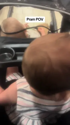 I was mean to distract her with the camera it ended up being a pram POV🤣 p.s ignore the finger prints she ate some food and grabbed the hood 🤣 #pram #prampov #baby #lidl #out #1yearold #twin #twins 