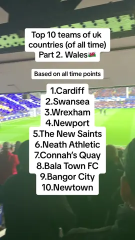 Top 10 in #Wales #bestfootballteams #fyp #goviral #merseysideisblue💙🤍 #football #coyb #footballleagues #cardiff #swansea #wrexham #newport #thenewsaints #tns #neathathletic #connahsquay #balatown #bala #bangorcity #bangor #newtown 