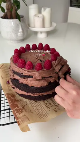 Fudgy chocolate cake with chocolate frosting & wild berries jam🍒🌸 Ingredients: 130 gr very soft butter 70 gr sugar vanilla 2 eggs (room temperature) 100 gr yogurt  2 espresso shots (~70 ml) 150 gr flour  40 gr cacao powder  1/2 ts baking soda  1/2 ts baking powder  Mix everything in the written above order. Bake at 190C 40-45 minutes. Frosting: 250 ml heavy cream (33-35%) 250 gr mascarpone (or cream cheese) 70 gr caster sugar  vanilla 35 gr cacao powder  Mix heavy cream + sugar + half of cacao powder until soft peaks. Add mascarpone + another half of cacao powder & mix until soft texture. Berries jam: 150 gr berries (I had mix of cherries, red&black currant, strawberries & raspberries)  1 tbs sugar ~50 ml water  1 ts starch or flour Heat in a pot until boil. Simmer on low 10-15 minutes. Let it cool. #bakingtok #aestheticbaking #pinterestaesthetic #bakingtiktok #Recipe #chocolatecake #creamfrosting #chocolaterecipe #bakingrecipe #bakingideas 