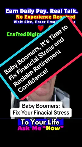 Babyboomers How To Fox Financial Stress: Empower Your Retirement with the Daily Pay Program! We understand the unique financial challenges you face, from retirement security to escalating healthcare costs. Market volatility, social security concerns, and the pressure to support both aging parents and adult children can amplify stress. But there’s a solution: the Daily Pay Program. Here's how it can help: Access Daily Wages: Gain access to your earnings daily to better manage unexpected expenses, reducing financial stress as you prepare for retirement. Secure Your Future: Use the flexibility to pay down debt, boost your emergency savings, and strengthen your long-term investments. Build Financial Confidence: Empower yourself to make sound financial decisions that accommodate your needs, even in an unpredictable market. Advance Your Skills: Learn how to leverage daily earnings to improve your financial literacy, setting you up for a more secure and confident retirement. Reduce Financial Stress: Ease the burden of healthcare costs and support family members without compromising your lifestyle. Ready to start your journey toward financial freedom? Comment 
