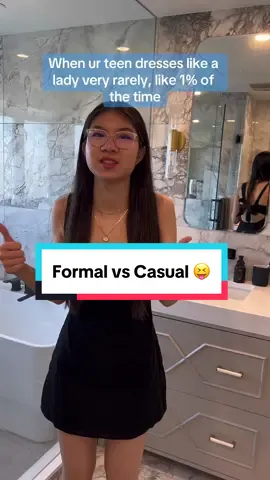 My teen had a school event and rarely see her dress like that, i really love her final look with that dress☺️ but 99% of the time she loves her cozy clothes😝❤️ formal team or casual team? #foryou #MomsofTikTok #kids #lifewithkids #teenager #personality #dressup #casual #happy #different #comedyvideo #relatable #funnyvideos #daughter #growup 