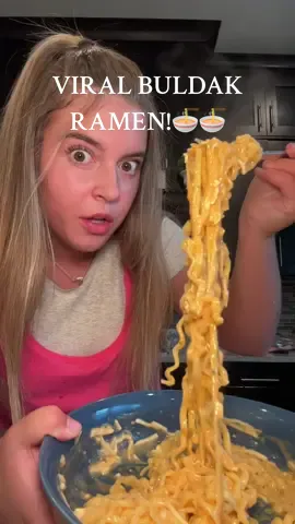 I tried the viral ramen and it was sooo good, buy it on tik tok shop today! 🤑 #ramen #buldak #creamcarbonara #fyp #foodhacks 