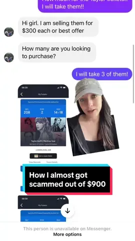 How I almost got scammed out of $900 for @Taylor Swift tickets 🤡 #taylorswift #taylornation #swifttok #erastour #TSTheErasTour #TTPD #erastourparis #taylorsversion 