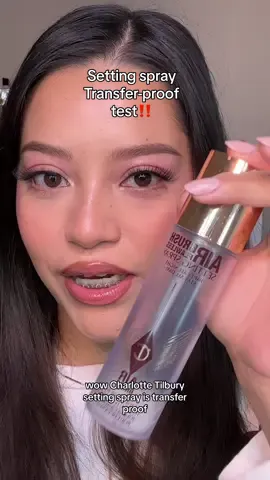 I want to see which setting sprays are ACTUALLY transfer-proof! @Charlotte Tilbury passed the test!✅ #transferproof #makeupchallenge #transferproofmakeup #settingspray #charlottetilbury  