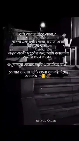 তুমি আবার ফিরে এসো..!! অন্তত এক ঘন্টার জন্য,, নয়তো এক মিনিটের জন্য,, অন্তত একটা মুহূর্তের জন্য,, আমি বলবো না আমার সাথে থাকো, শুধু বলবো তোমার স্মৃতি গুলো নিয়ে যাও,, তোমার দেওয়া স্মৃতি গুলো খুব কষ্ট দিচ্ছে আমাকে..!!#viralvideo #tiktok #youtube #you #tp 