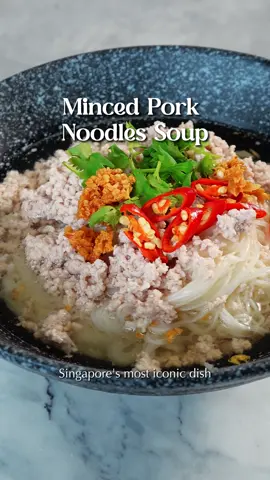 Bak Chor Mee Soup is my home’s staple food. I make them on repeat! They are quick, easy, flavourful and a hit with the kids! I’m gonna show you how to do it. Serves 4 Prep 5 mins Cook 5 mins Ingredients 2 packets of @DongNanFoods Premium Clear Bone Broth 280g minced pork 400ml water 400g noodles Salt to taste Some fried garlic Handful of coriander leaves 2 birds eye chili, chopped (optional) 400g noodles (after it’s cooked) 1. In a large bowl, place the minced pork and add water in. Mix until they look like a paste. 2. Pour the pork bone broth in a pot over medium heat and let it simmer before adding in the minced pork mixture. Let it cook for a couple of minutes until the soup turns clear. 3. Add salt to taste. 4. Prepare noodles per packaging’s instruction. Place them in a bowl and pour the soup over it. Garnish with coriander leaves, fried garlic, birds eye chili and serve! #asianfood #EasyRecipe #sgfoodie #sghomecook #sghomecooking  #bakchormee #mincedpork #noodlessoup #mincedporknoodlesoup