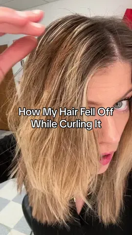 PSA: turn your curling iron down and avoid using all together. Has this ever happened to you??? I threw out the curling iron after this and got a new one with a plastic barrel. Will also be sticking to heatless curls as often as possible. #hairtutorial #hairwarning #burnthair #curlingiron #heatlesscurls #fyp 