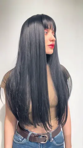 Type “yes” if you are a brunette too❤️‍🔥🖤 shoutout to you dark haired girlies 😍 #wigtok #syntheticwig #hairloss #fypツ #fypage #fypシ゚viral #longwig #blackwig #bangs 