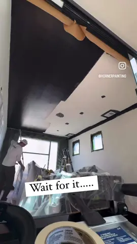 In our profession we rarely paint a ceiling black, but in this case it served a very important purpose. By painting the ceiling black, it naturally draws the eye down to the walls.  Well with the stunning live moss wall and the incredible wallpaper the client chose, we couldn’t be happier with the results!  What do you think about this design?🧐 Let us know in the comments below ⬇️ #hornerpainting #black #accentwall #design #interiordesign #conferenceroom #blackceiling #wallpaper #waitforit #fortcollins #focopainter #timelapse #satisfying 