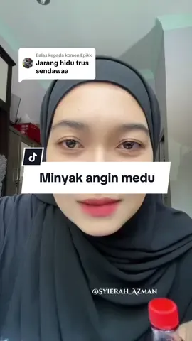 Membalas kepada @Epikk hehe.. cuba try dulu ..   yang jenis ada angin medu lebih sgt recomdd tau.. sakit sendi pun boleh bt urut ubat ni , sebab minyak angin panas ni     #minyakangin #minyakanginmedu #minyakanginmoden #minyakanginmurah #medu #sendi #urut  