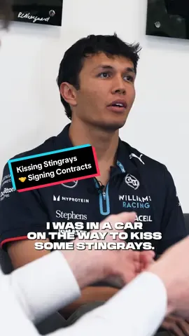 Kiss a stingray ➡️ sign your contract ➡️ kiss another stingray 💋 The story behind @Alex Albon’s new deal 😅 #WeAreWilliams #F1 #Formula1 #Williams #AlexAlbon #AA23  