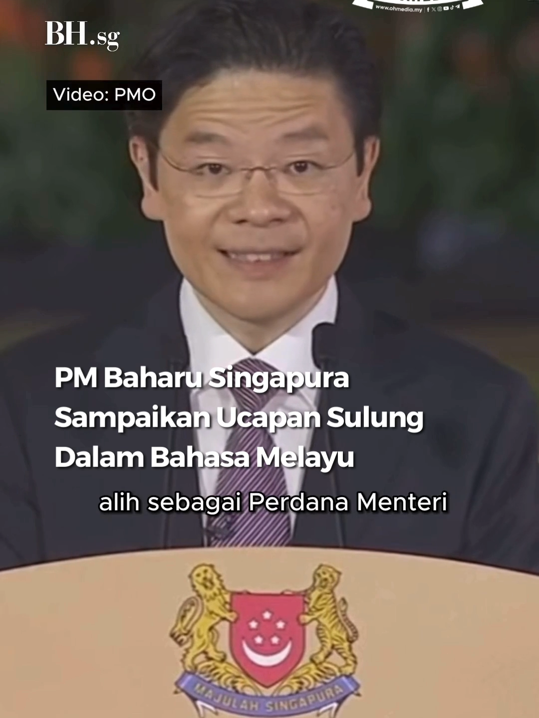 Perdana Menteri baharu Singapura, Lawrence Wong sampaikan ucapan sulungnya sebagai PM dalam bahasa melayu selepas mengangkat sumpah di Istana Singapura semalam. Kredit: BH.sg #ohmedia #mf
