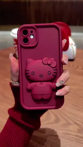 Casing For infinix Realme iPhone OPPO Vivo Samsung Redmi Shockproof Wine Red Cartoon Cat Case With Mirror Bracket#phonecase #fashion #ins #kittyholder #mirror 
