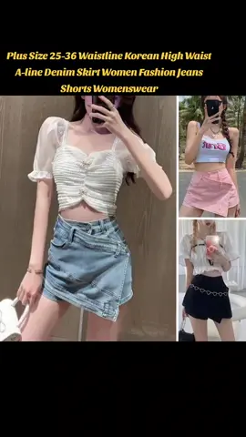 #waistline  #denimskirt  #womenswear  New Plus Size 25-36 Waistline Korean High Waist A-line Denim Skirt Women Fashion Jeans Shorts Womenswear Only ₱369.00!
