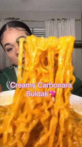 This is my FAVORITE buldak! 😍Creamy Cheesy Carbonara 💖💖💖💖💖💖💖💖💖💖💖💖 💖💖💖    #buldak #buldakramen #buldakcarbonara #carbonara #mukbang #asmr #viral #trending #foryou #foryoupage #trendingsong #viraltiktok #asmrvideo #fy #fypシ゚viral @Buldakbabes @AaronMichelle🩷 