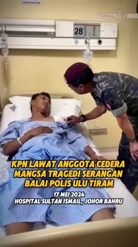 Seusai meninjau lokasi serangan di Balai Polis Ulu Tiram, Johor, saya segera menziarahi anggota polis yang cedera dalam serangan tersebut di Hospital Sultan Ibrahim (HSI). Koperal Mohd Hasif Roslan yang bertugas sebagai anggota rondaan cegah jenayah di Balai Polis Ulu Tiram terselamat dalam tragedi berdarah awal pagi tadi dan kini stabil mendapatkan rawatan. Semoga beliau segera sembuh dan sentiasa di bawah lindungan Allah SWT.  #igrazor #PolisDirajaMalaysia #fyp