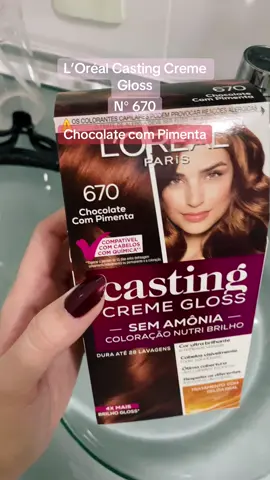 Tonalizando o cabelo com L’Oréal Casting Creme Gloss, nº 670 - Chocolate com Pimenta 💇🏽‍♀️ #loreal #castingcremegloss #banhodebrilho #tonalizante #chocolatecompimenta #loreal670 #670 #chocolate 