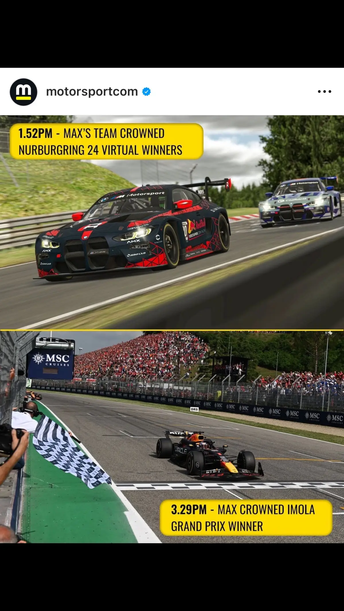 Just a simply lovely wekend for Max 🤌🏻 He wins the #ImolaGP AND his 24 HR Nurburgring Sim Race 😮  #f1 #f1tiktok #Motorsport #redbullracing #emiliaromagna #simracing #maxverstappen 