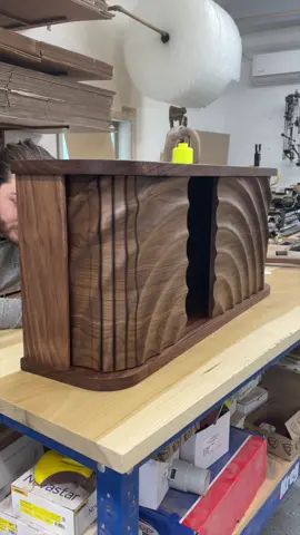 Full video is available on YouTube! Click the link in our bio. Super happy with how this one came out! This build is a warm up to make a larger cabinet that will live underneath this one. I had to prove to myself I could make a smaller one before I went for a much larger version 😂 #woodworking #woodworker #tambour #satisfying #fyp #woodtok 