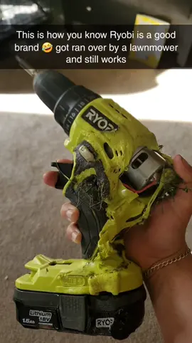 this is why i love #Ryobi Aint nothing like them! got ran over by the lawnmower and STILL works! #f  #foryou #lovethis  #crazyshit   @RYOBI Tools USA 