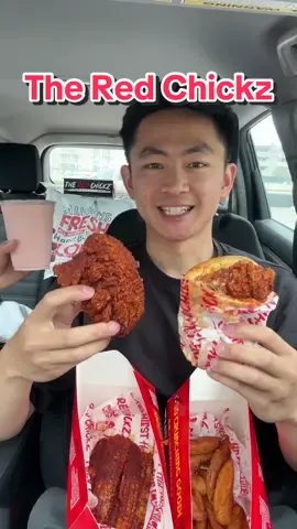 Trying the CRUNCHIEST hot chicken @TheRedChickz 🔥 #food #Foodie #foodreview #chicken #spicy #spicyfood #chickensandwich #sandwich #fyp #mukbang #asmr #fries 