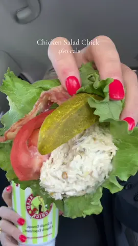 Chicken Salad Chick menu hack✨  eating in a calorie deficit to-go $9.37 460 cals + 20g protein  Here’s what I ordered:  - 1 scoop of Jalapeño Holly (370 cals)  - Side ordee of lettuce leaves, tomatoes, bacon, and pickles (90 cals)  - Large diet soda  #chicken #chickensalad #chickensaladchick #lettuce #wrap #bacon #tomato #pickles #lowcalorie #menu #hack #togo #order #mealidea #weightloss #healthy #moderation #balance #beforeandafter #transformation #order #drivethru #protein #eat #lunch #mealprep 