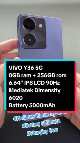 VIVO Y36 5G 8GB ram + 256GB rom 6.64'' IPS LCD 90Hz Mediatek Dimensity 6020 Battery 5000mAh Charging 44w #vivo #IPS  #Mediatek #Android #smartphone #shorts 