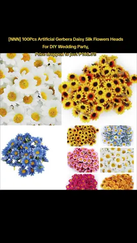 [NNN] 100Pcs Artificial Gerbera Daisy Silk Flowers Heads For DIY Wedding Party, Price dropped to just ₱102.31!