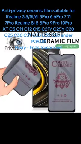 Anti-privacy ceramic film suitable for Realme 3 5/5i/6i 5Pro 6 6Pro 7 7i 7Pro Realme 8i 8 8Pro 9Pro 10Pro XT C3 C11 C12 C15 C21Y C25Y C20 C25 C30 C31 C33 C35 C55 under ₱39.00 Hurry - Ends tomorrow!