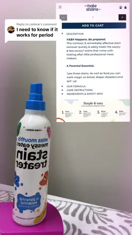 Replying to @carlene Blood is one of the pesky stains it claims to remove! 🩸 #thehatestainsco #hatestains #missmouths #missmouthsmessyeater #stainremover #stains #bloodstains #stainremoval #cleaning #CleanTok #period #periodstains @The Hate Stains Co.  